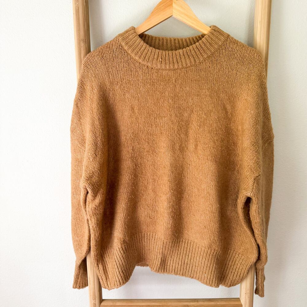 Zara Knit Alpaca Blend Sweater Tan Oversized Crewneck Cozy Size Small